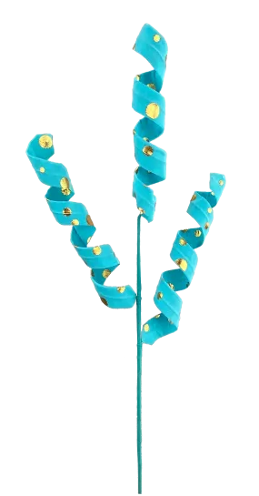 24" Blue and gold Polka dot curly spray with 3 Stems  62991BLGD