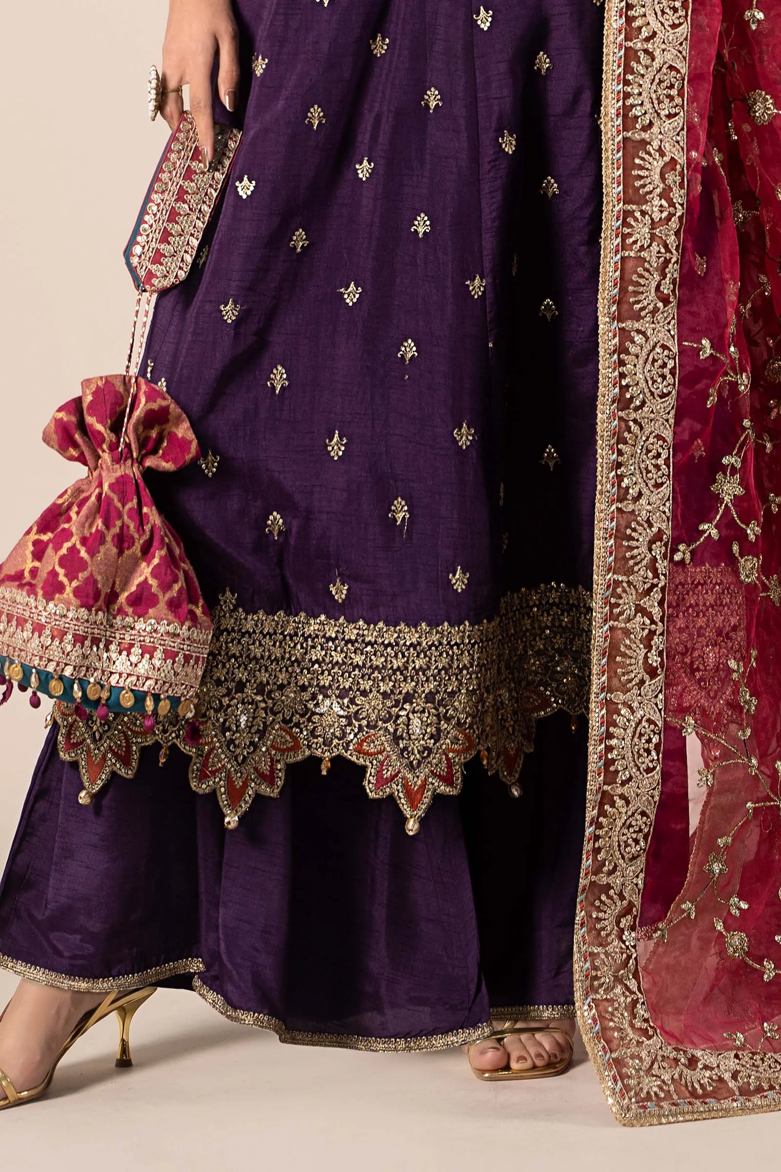 3 Piece Embroidered Raw Silk Suit | SF-EF25-02