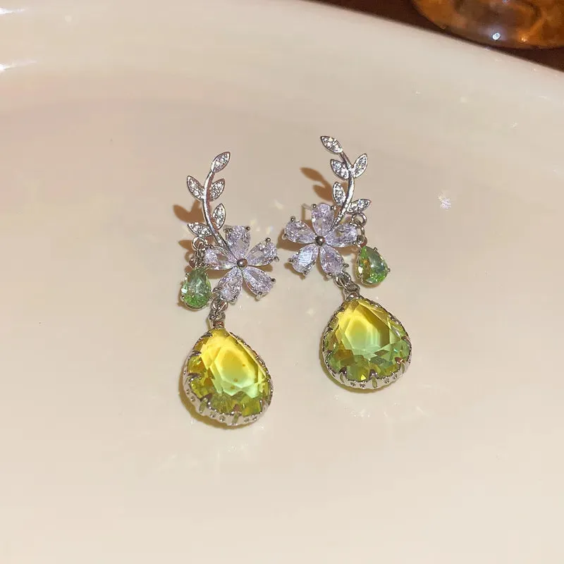 Lemon Green Gradient Floral Danglers