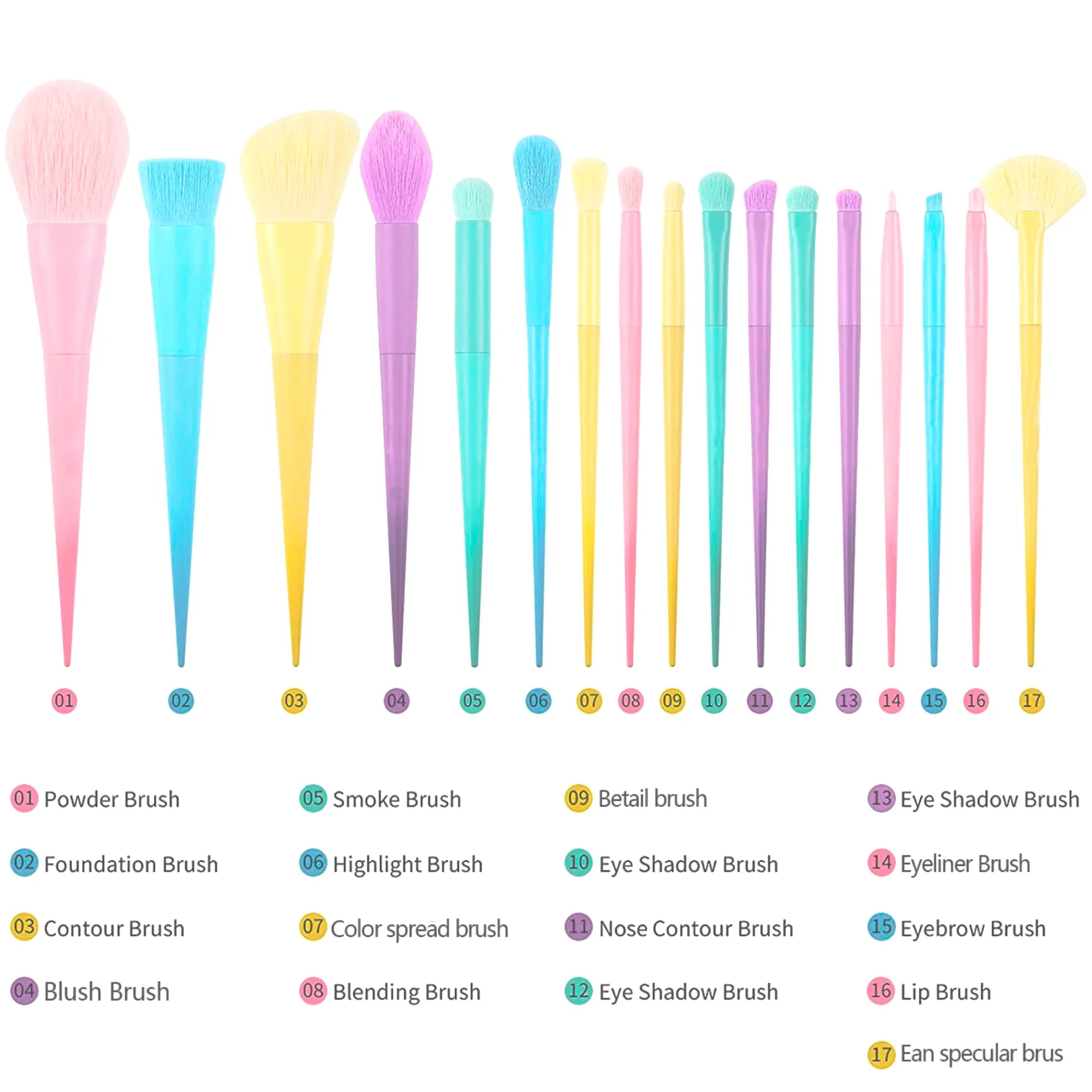 Makeup Brushes Set- A (17 Pcs) Premium Quality Synthetic and Colorful Brushes Kit with Purple Top and Blue Bottom Sponges for Blush Concealers, Blending Face Powder and Eyeshadow Makeup