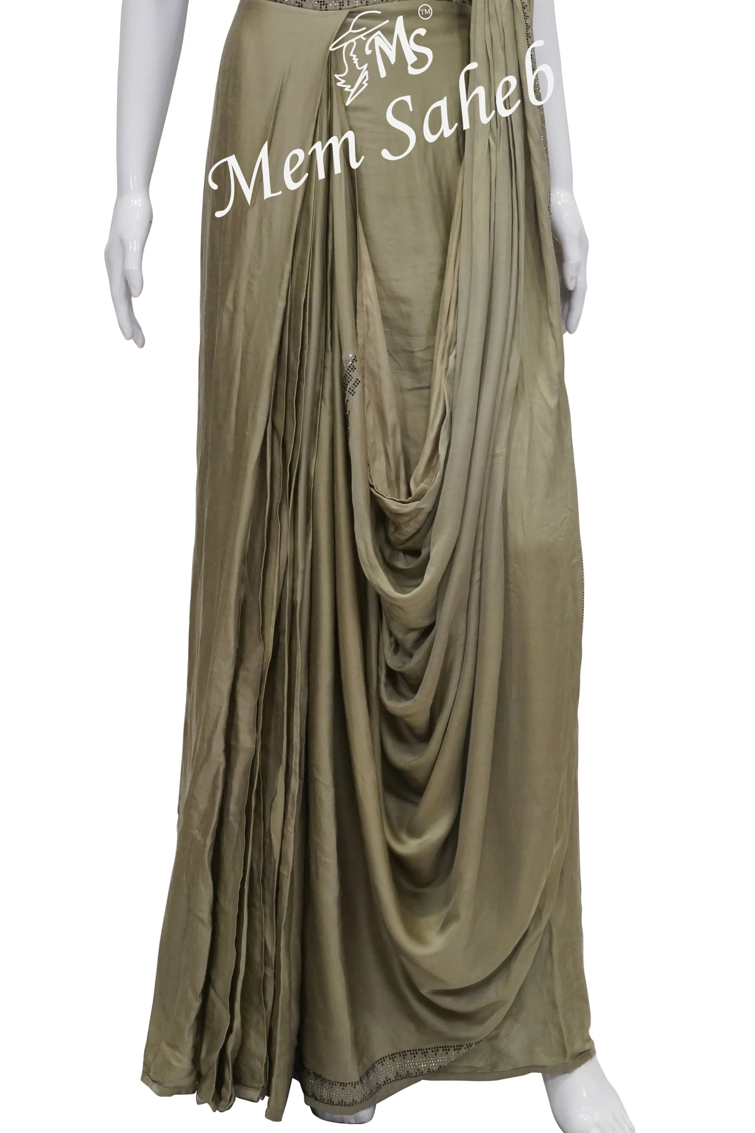 Olive Green Georgette Floor Length Anarkali with Swarovski Stone Work with Attach Dupatta