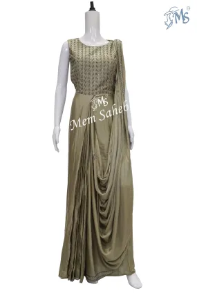 Olive Green Georgette Floor Length Anarkali with Swarovski Stone Work with Attach Dupatta