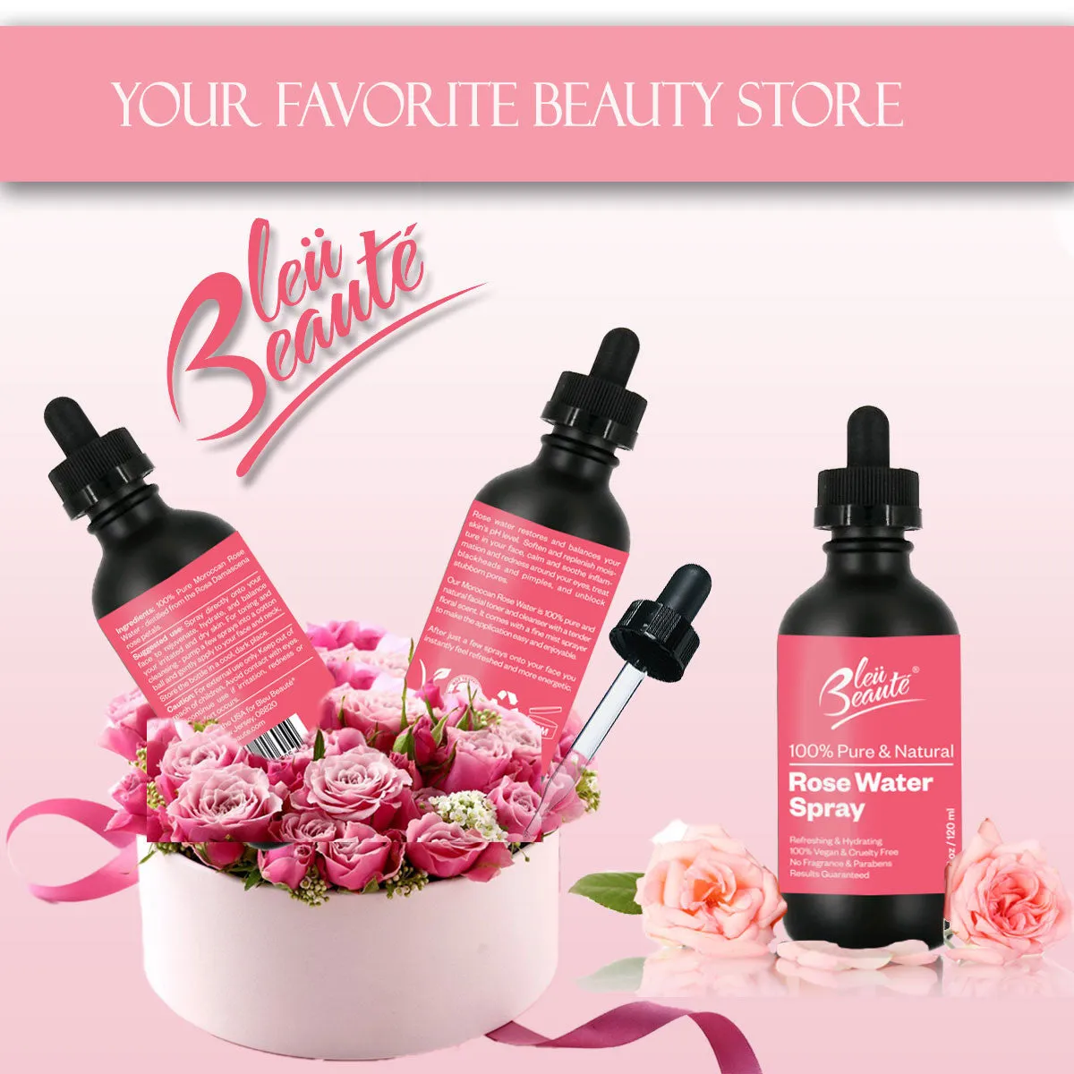 ROSE WATER SPRAY-100% Pure Facial Toner and cleanser-for Dry Acne skin- with a Floral Scent ( 4 Oz)
