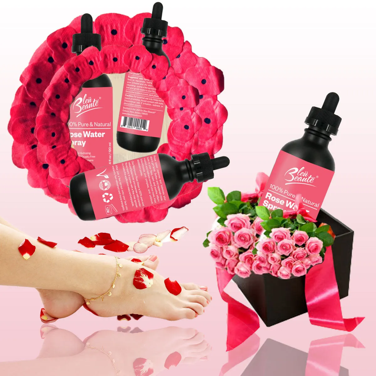 ROSE WATER SPRAY-100% Pure Facial Toner and cleanser-for Dry Acne skin- with a Floral Scent ( 4 Oz)