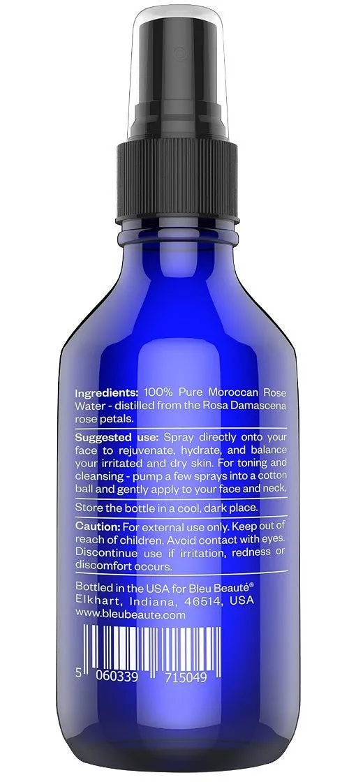 ROSE WATER SPRAY-100% Pure Facial Toner and cleanser-for Dry Acne skin- with a Floral Scent ( 4 Oz)