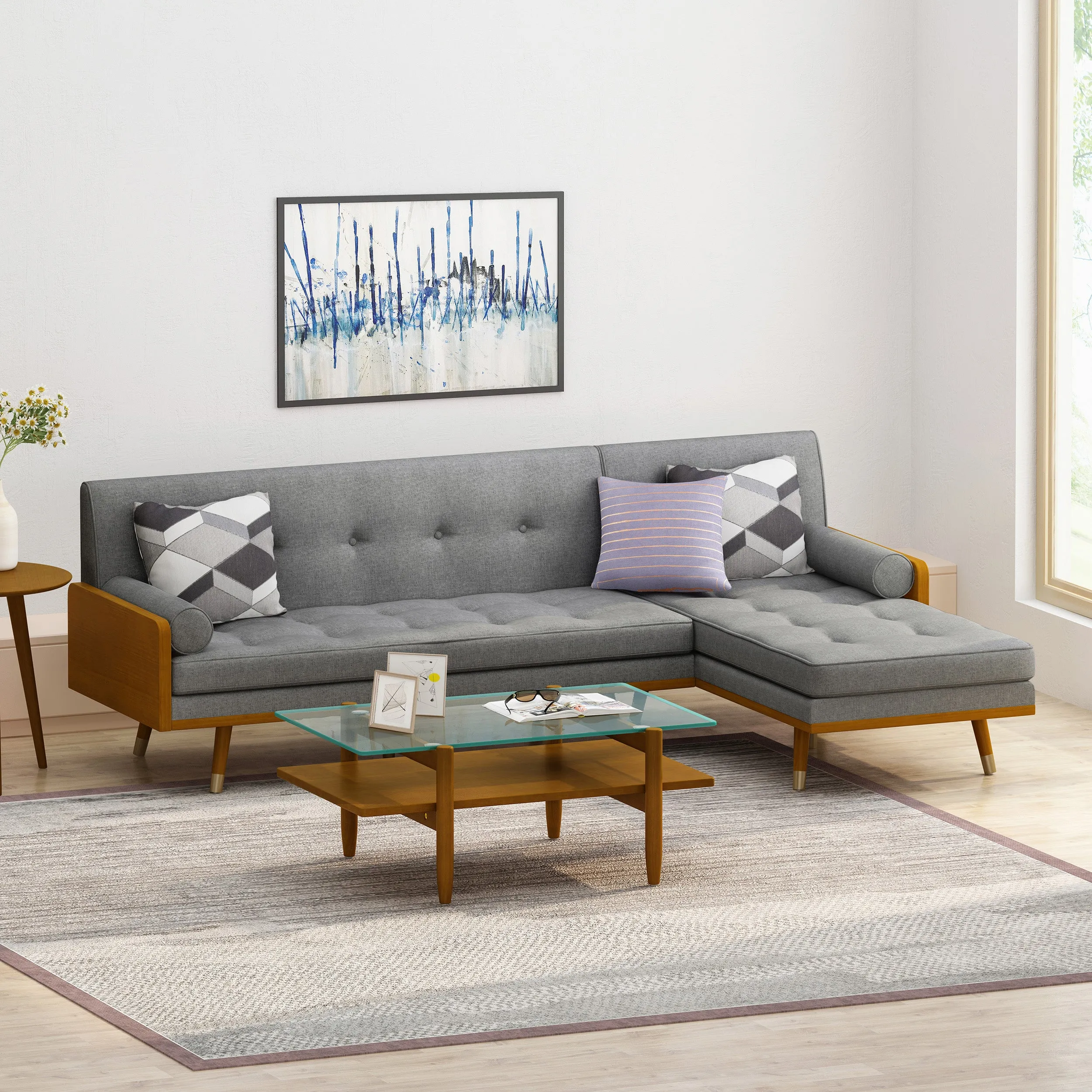 Yaretsi Mid-Century Modern Fabric Chaise Sectional