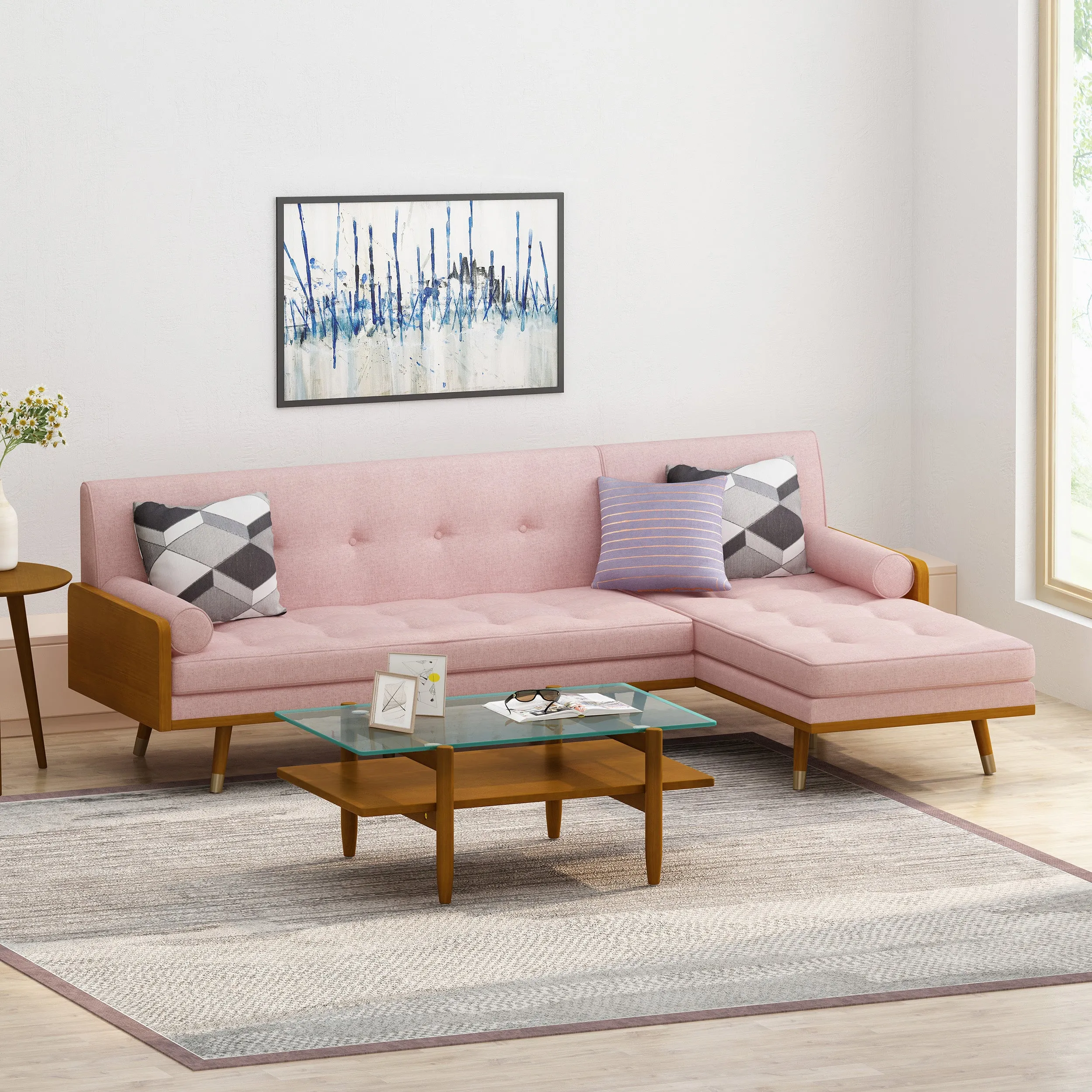 Yaretsi Mid-Century Modern Fabric Chaise Sectional