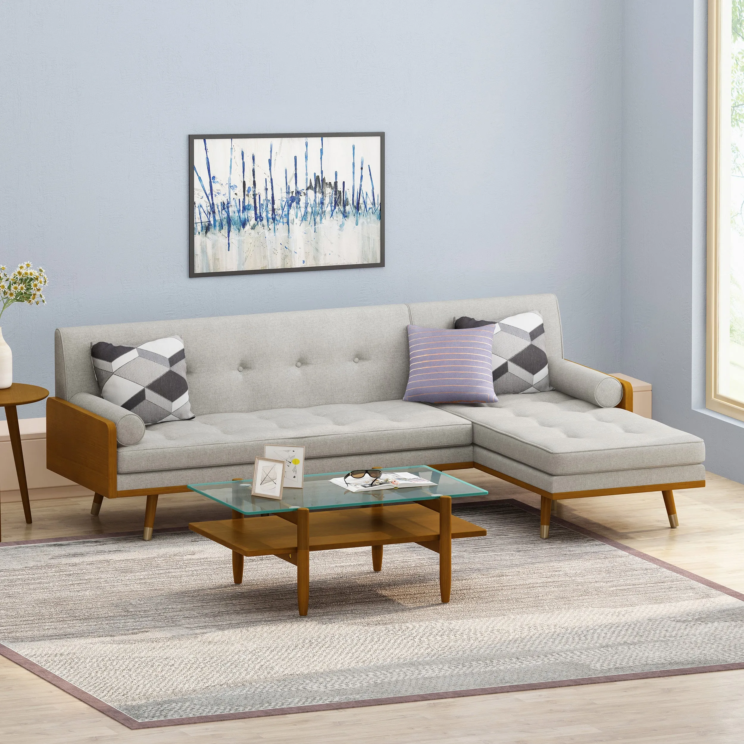 Yaretsi Mid-Century Modern Fabric Chaise Sectional